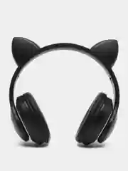 Черный наушники беспроводные с ушками CAT светящиеся, детские, подарок для девочки