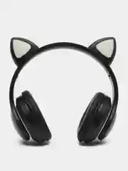 Черный наушники беспроводные с ушками CAT светящиеся, детские, подарок для девочки