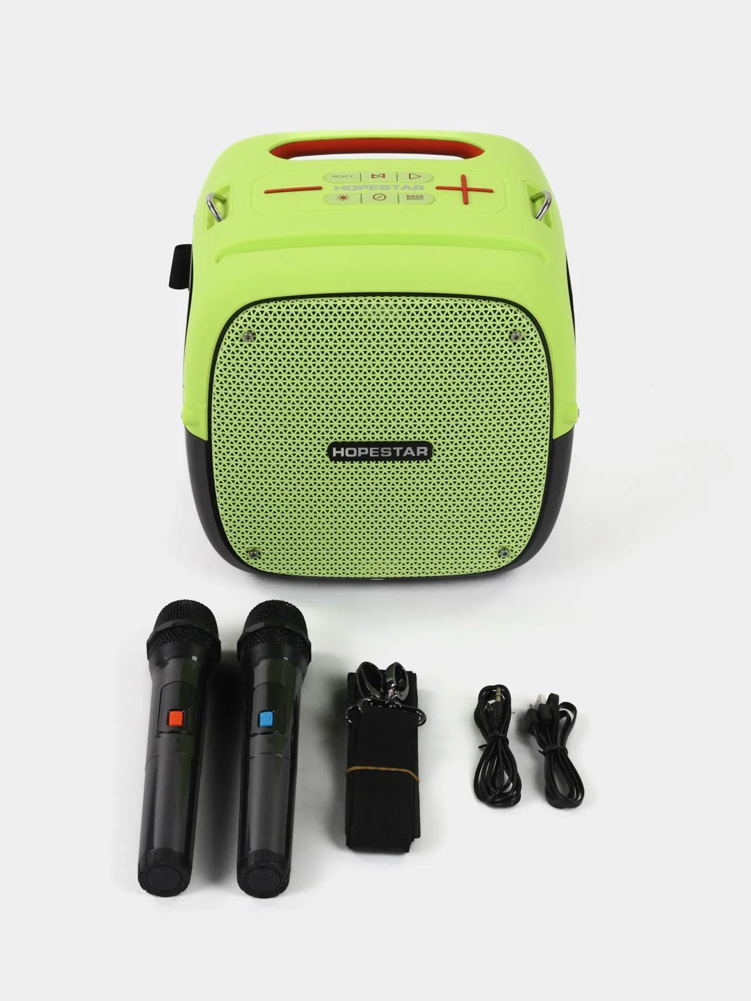 Желтый портативная Bluetooth колонка Hopestar Party One, 80 Вт, с двумя беспроводными микрофонами