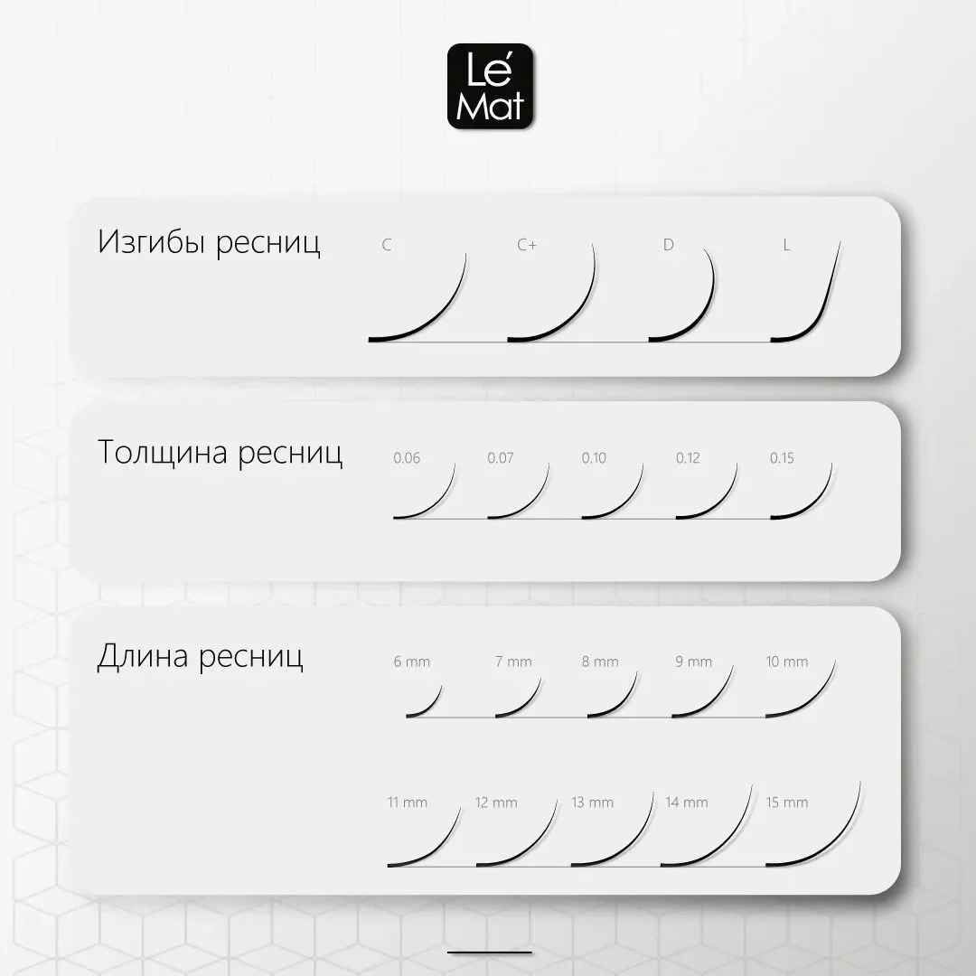 Ресницы черные Le Mat С 0.10 MIX, для наращивания, 20 линий, 7-12 мм