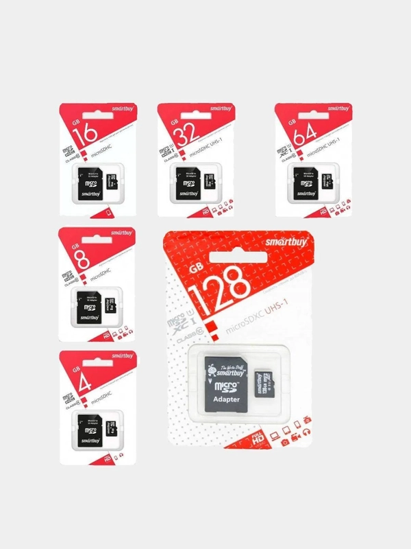 Карта памяти microSD Smartbuy 8 / 16 / 32 / 64 GB, class 10, с адаптером