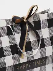 Черный пакет подарочный бумажный новогодний с мраморным принтом, с атласными лентами