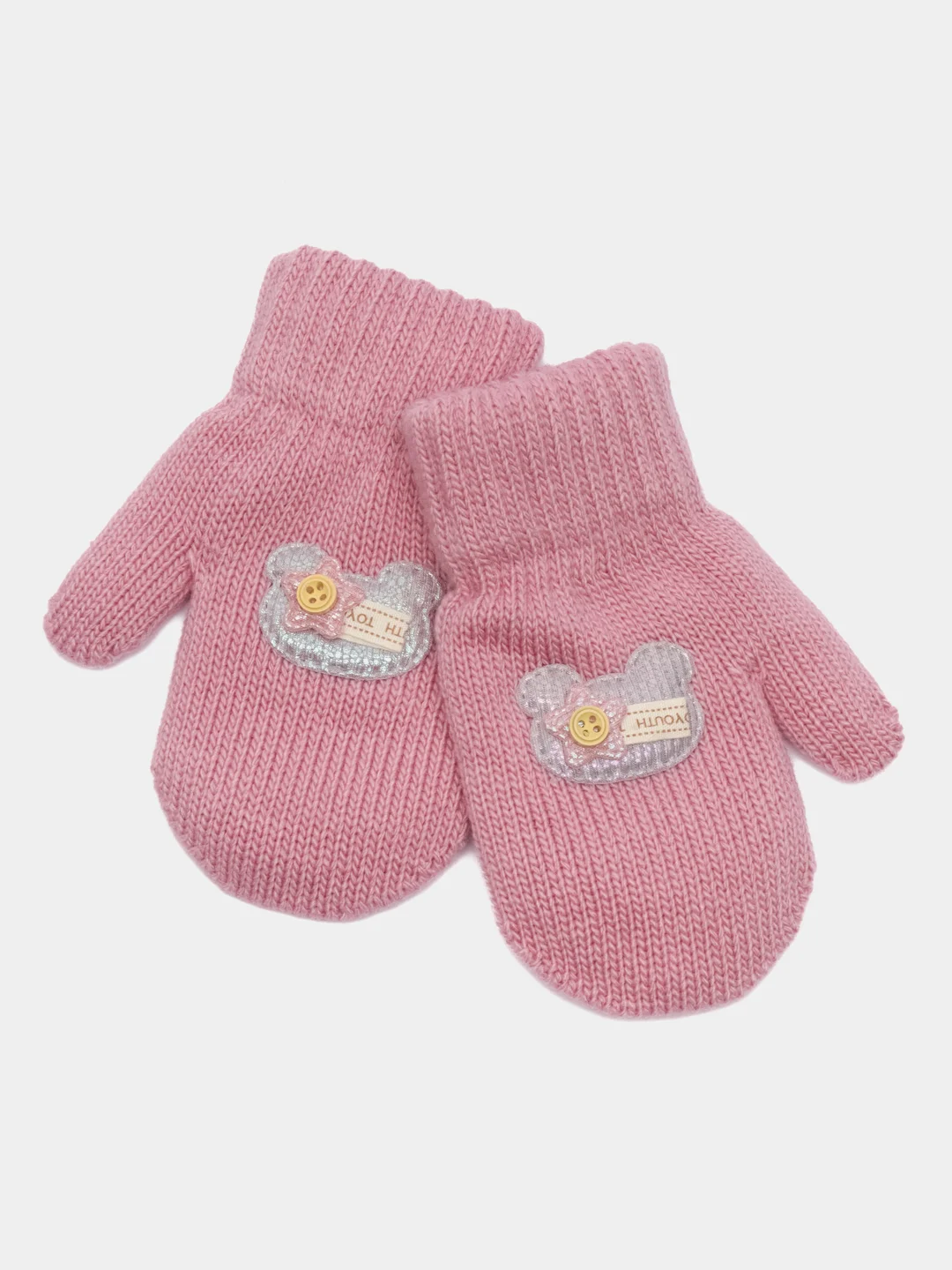 Коралловый меланж варежки детские, двойные, шерсть, 13 р, 3-4 года
