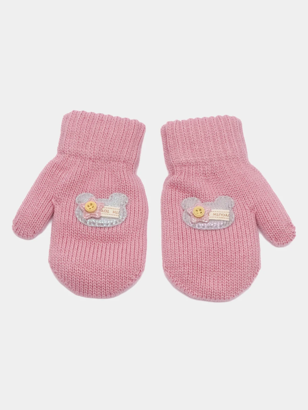 Коралловый меланж варежки детские, двойные, шерсть, 13 р, 3-4 года