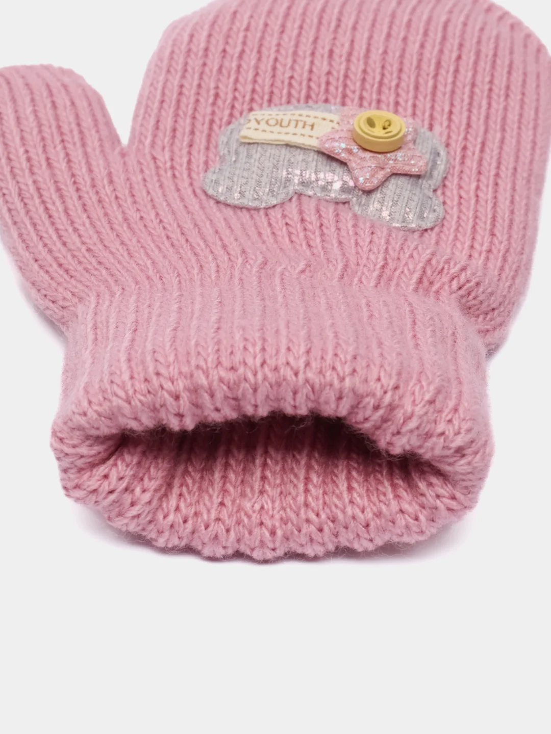 Коралловый меланж варежки детские, двойные, шерсть, 13 р, 3-4 года