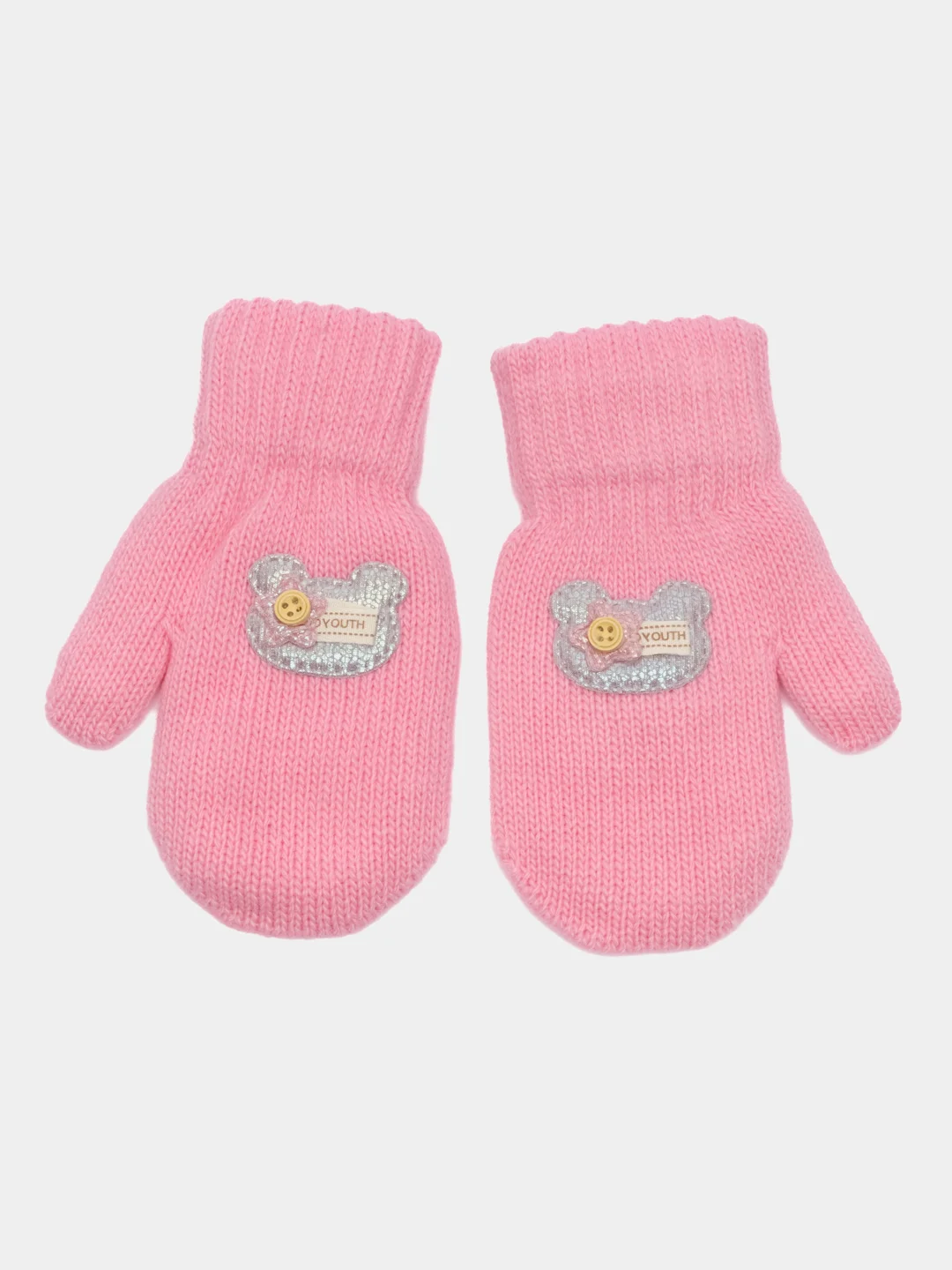 Розовый варежки детские, двойные, шерсть, 13 р, 3-4 года