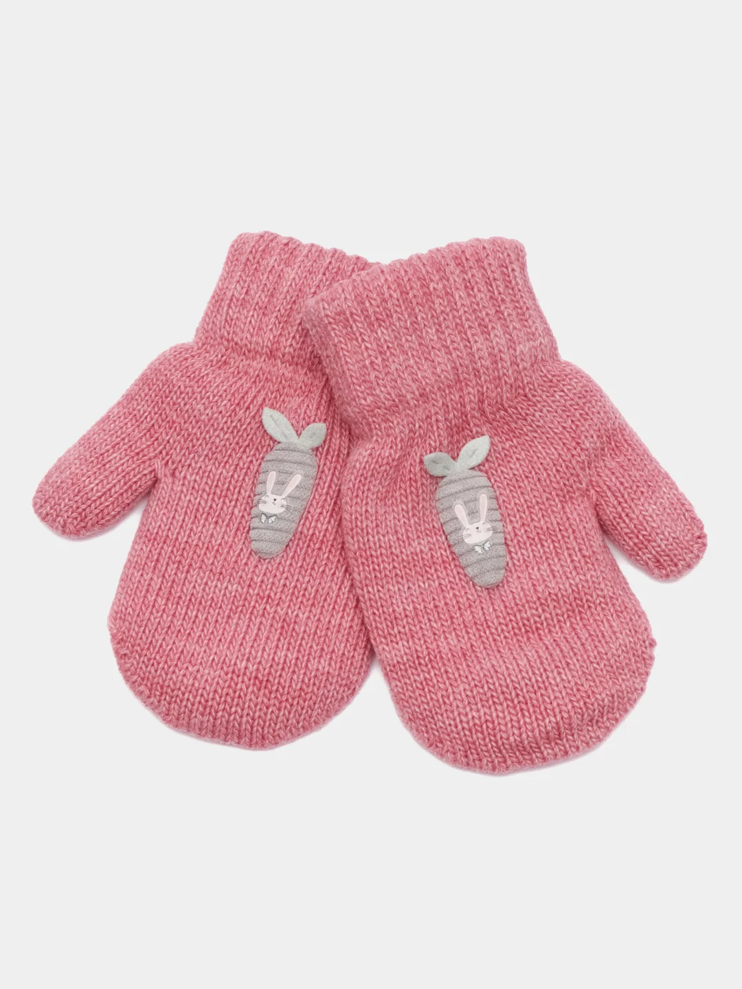 Коралловый меланж варежки детские, двойные, шерсть, 13 р, 3-4 года