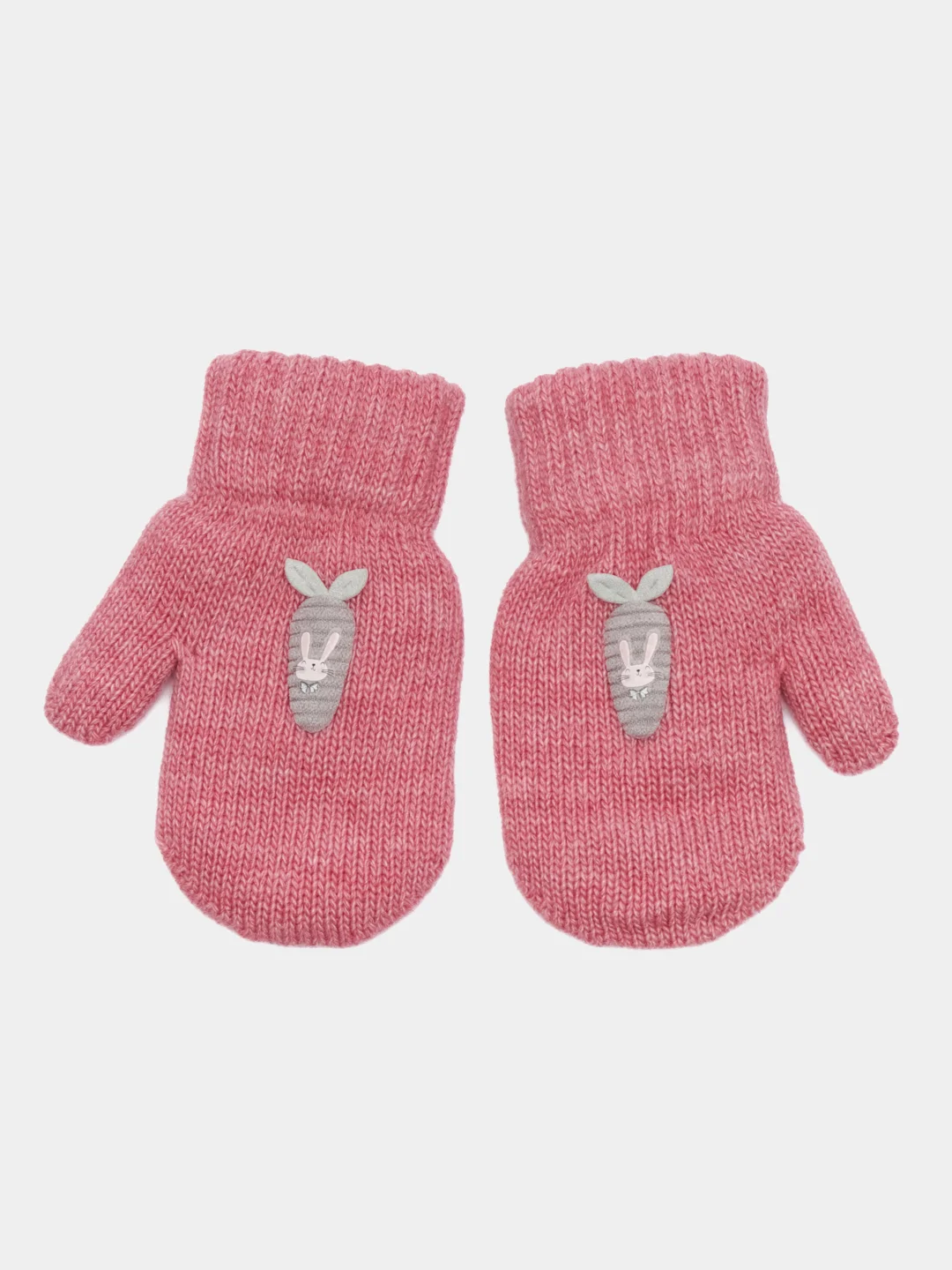 Коралловый меланж варежки детские, двойные, шерсть, 13 р, 3-4 года