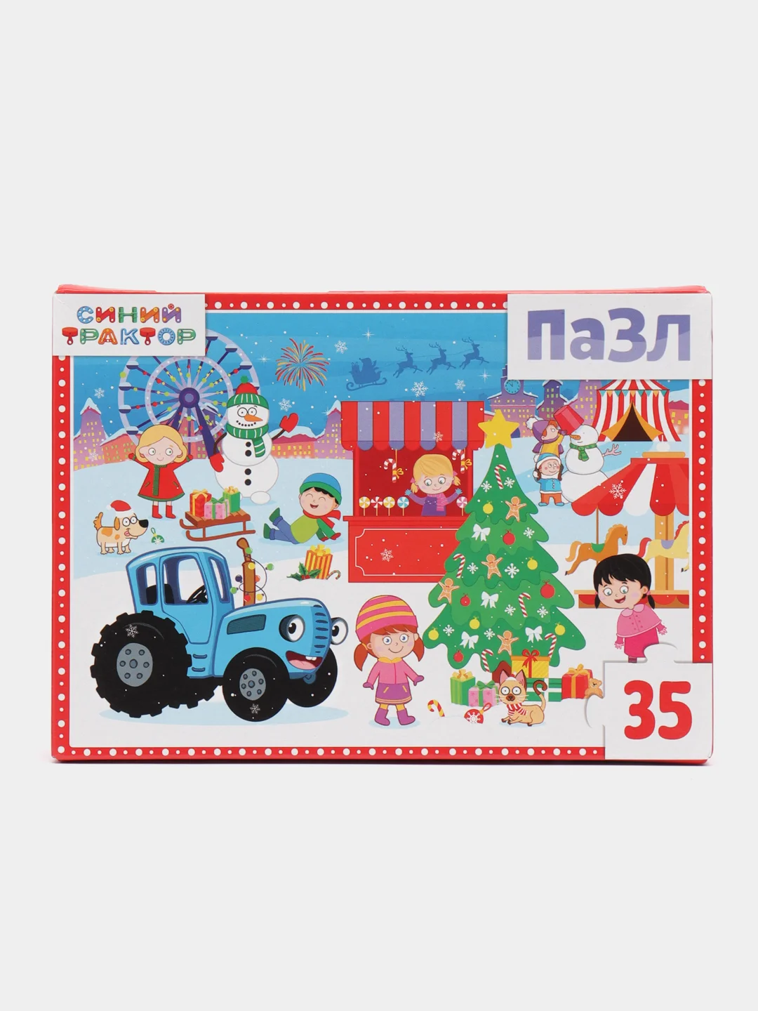 Кораллово-розовый пазл детский новогодний 54/35 элементов