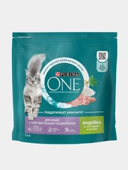 Сухой корм Purina ONE для кошек с чувствительным пищеварением, с индейкой, 1,5 кг
