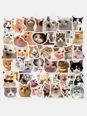 Зеленый наклейки-стикеры котики мемы, 50 штук. Стикерпак с котиками и собачками, скрапбукинг. Таро
