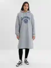 Серый меланж худи удлиненное, женское, оверсайз, утепленное, с начесом