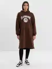 Шоколадный худи удлиненное, женское, оверсайз, утепленное, с начесом