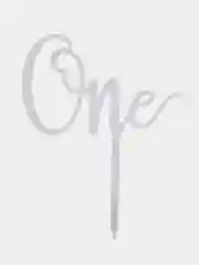 Серебряный топпер на торт "One", на годик, акрил