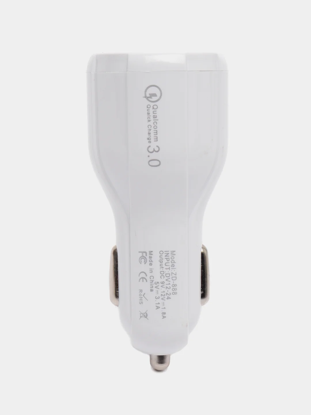Белый автомобильное зарядное устройство, в прикуриватель, 2 USB, 3,1 А