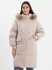 Бежевый куртка, пуховик женский, зимний, с натуральным мехом
