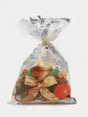 Серебряный пакет новогодний фольгированный подарочный, 25*40 см, с ленточками 30 см/Пакет без ручки