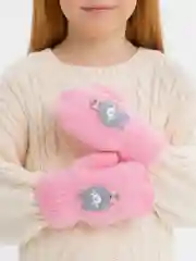 Розовый варежки детские, двойные, шерсть, 14 р, 5-6 лет