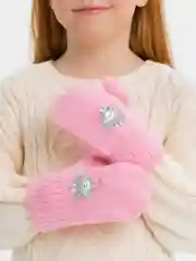 Розовый варежки детские, двойные, шерсть, 14 р, 5-6 лет