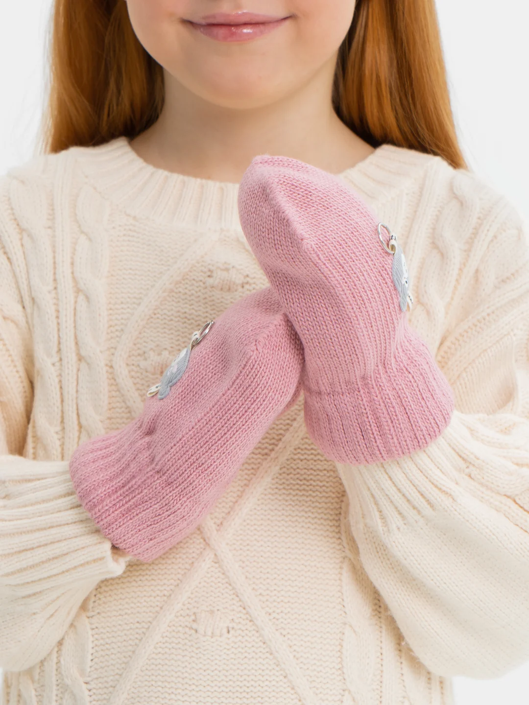 Коралловый меланж варежки детские, двойные, шерсть, 14 р, 5-6 лет