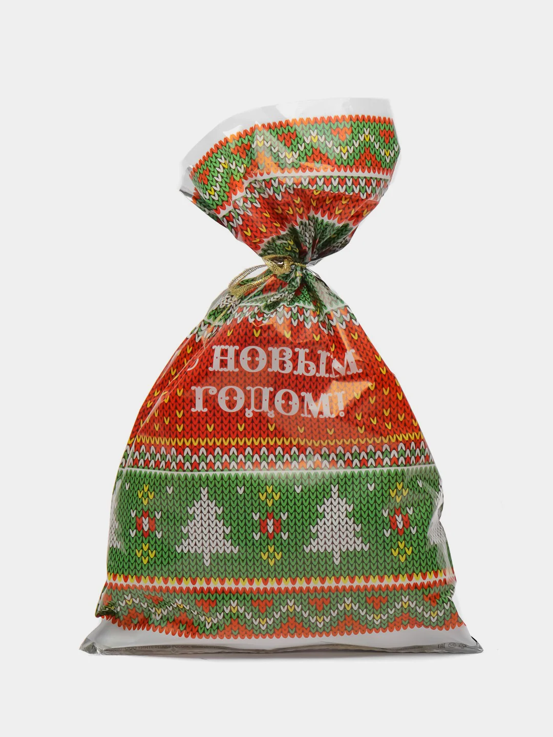 Разноцветный пакет новогодний фольгированный подарочный, 25*40 см, с ленточками 30 см/Пакет без ручки