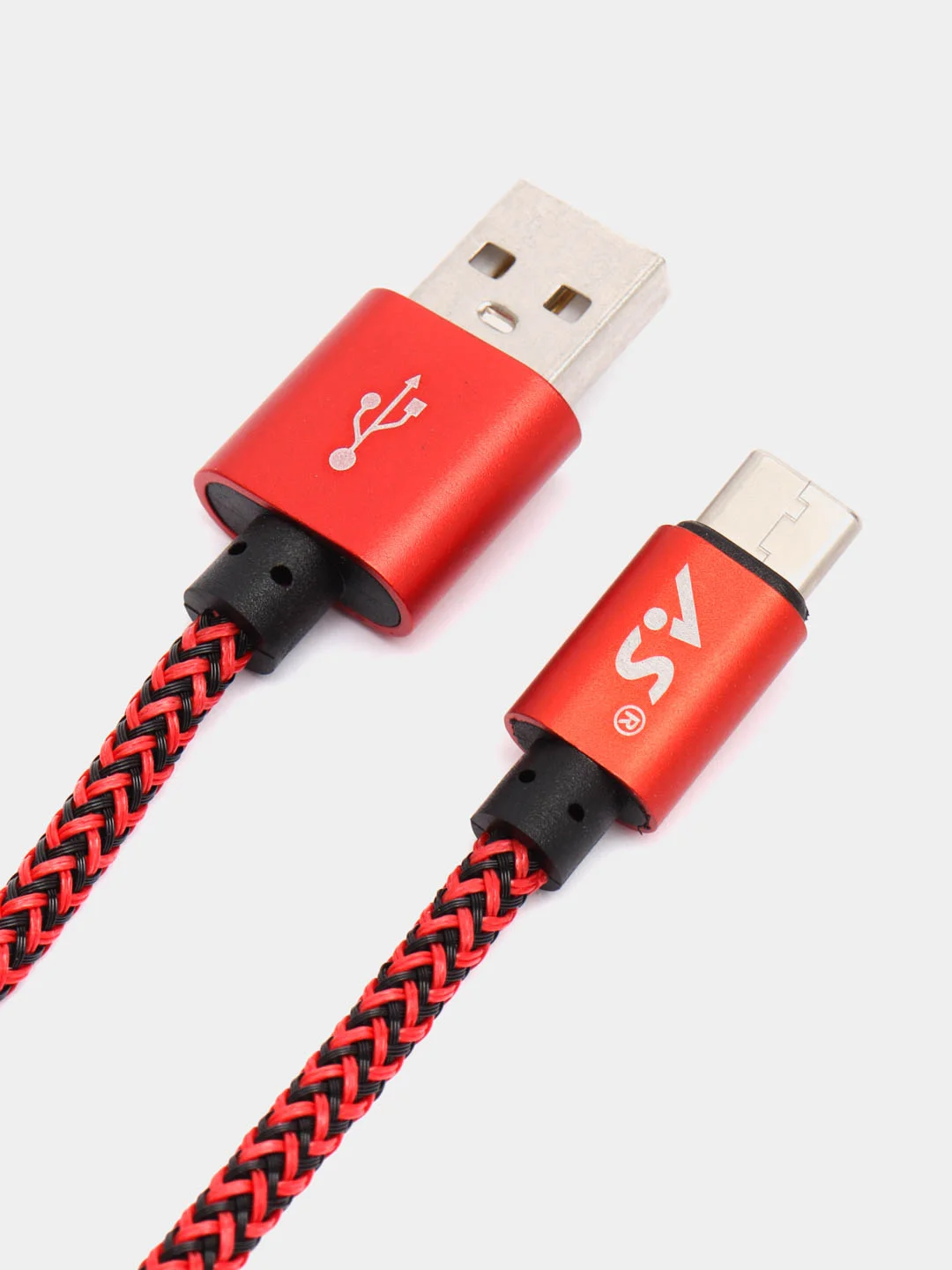 Красный кабель Android USB - Type-C / USB - Micro USB, 1 метр, тканевая оплетка, быстрая зарядка