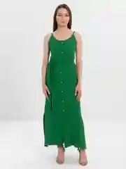 Зеленый платье-сарафан женский,летний, на лямках,длинный, однотонный