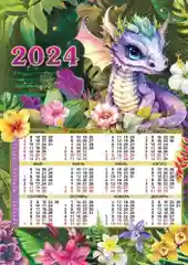 Фиолетовый календарь "Дракон", символ 2024 года