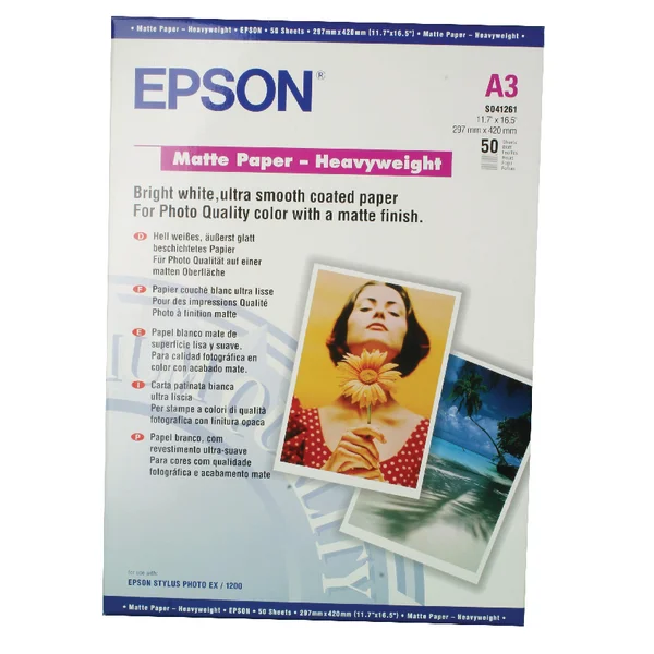 Бумага (C13S041261) EPSON Matte Paper - Heavyweight A3 (50 листов) (0,23мм, 167 г/кв.м)