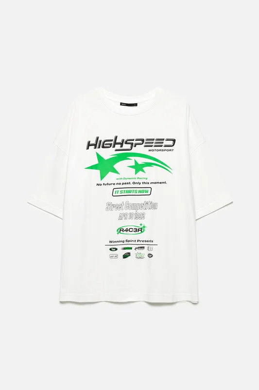 Белый футболка Befree oversize хлопковая с принтом