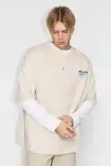 Бежевый футболка Befree oversize хлопковая с принтом