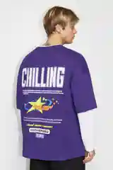 Фиолетовый футболка Befree oversize хлопковая с принтом
