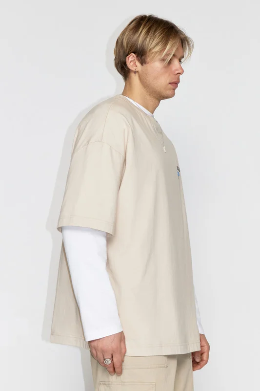Бежевый футболка Befree oversize хлопковая с принтом