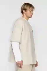 Бежевый футболка Befree oversize хлопковая с принтом
