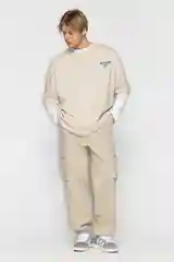Бежевый футболка Befree oversize хлопковая с принтом