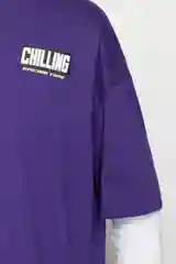 Фиолетовый футболка Befree oversize хлопковая с принтом