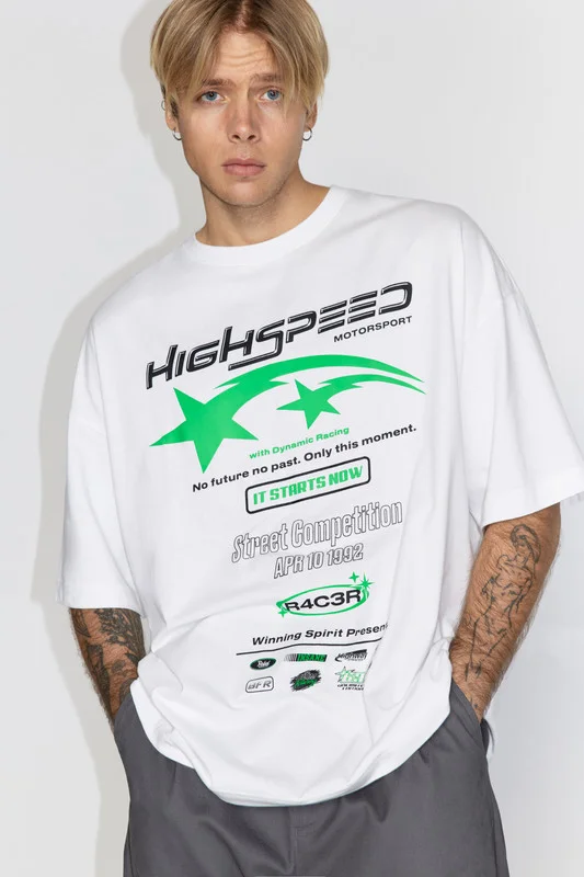 Белый футболка Befree oversize хлопковая с принтом