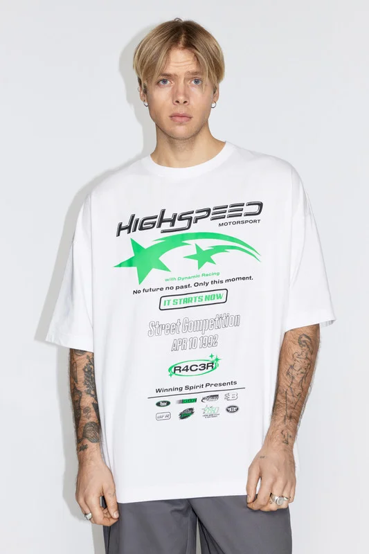 Белый футболка Befree oversize хлопковая с принтом