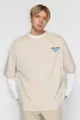 Бежевый футболка Befree oversize хлопковая с принтом