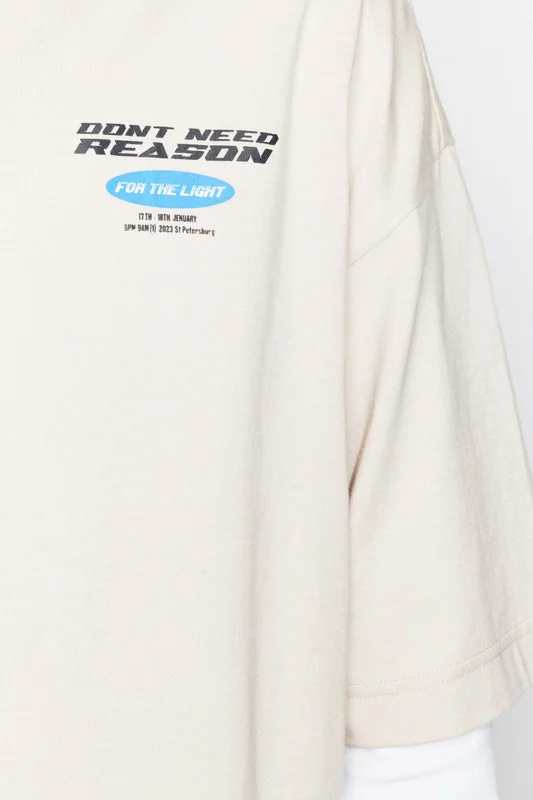 Бежевый футболка Befree oversize хлопковая с принтом