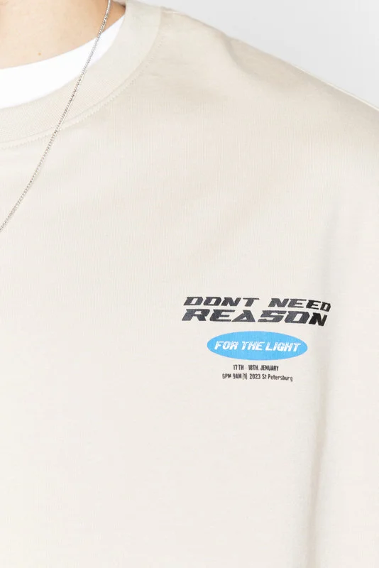 Бежевый футболка Befree oversize хлопковая с принтом