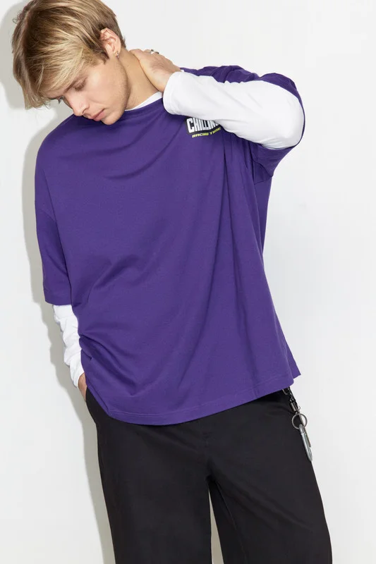 Фиолетовый футболка Befree oversize хлопковая с принтом