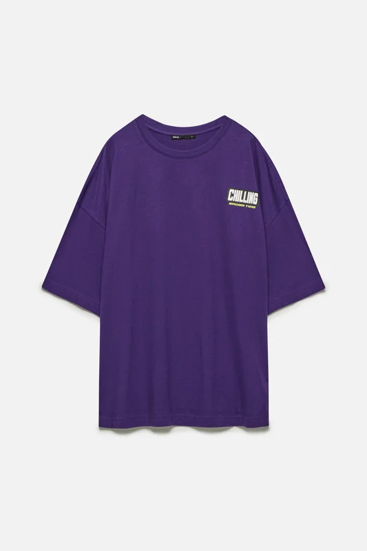 Фиолетовый футболка Befree oversize хлопковая с принтом