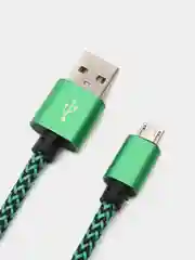 Зеленый кабель Android USB - Type-C / USB - Micro USB, 1 метр, тканевая оплетка, быстрая зарядка