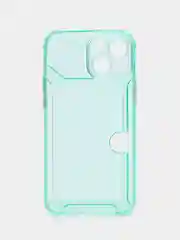 Бирюзовый чехол iPhone 15/14/13/12/11/Pro/Max/Mini/Plus/X/Xr/XS/7/8+ с карманом для карт, прозрачный