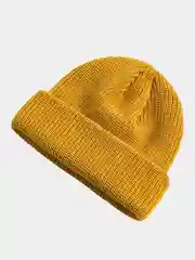 Горчичный шапка бини вязанная, зимняя, молодёжная, унисекс