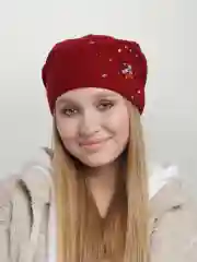 Бежевый шапка женская  с флисовой подкладкой "Дождь"