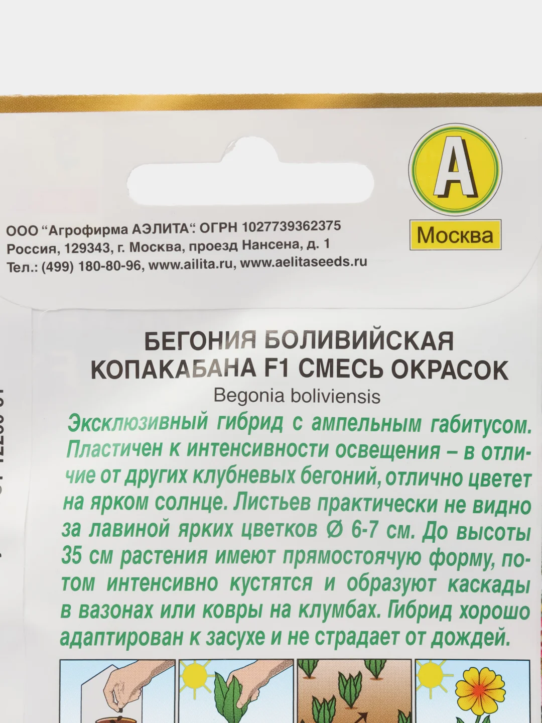 Бегония боливийская "Копакабана F1", смесь окрасок, драже в пробирке, Золотая серия