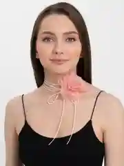 Пастельно-коралловый чокер-цветок на шею, женский чокер с розой на шнурке, летний