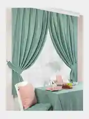 Бирюзовый шторы кухонные, 2 штуки, с подхватами, 136*180 см, канвас, для кухни, дома, дачи, Altali